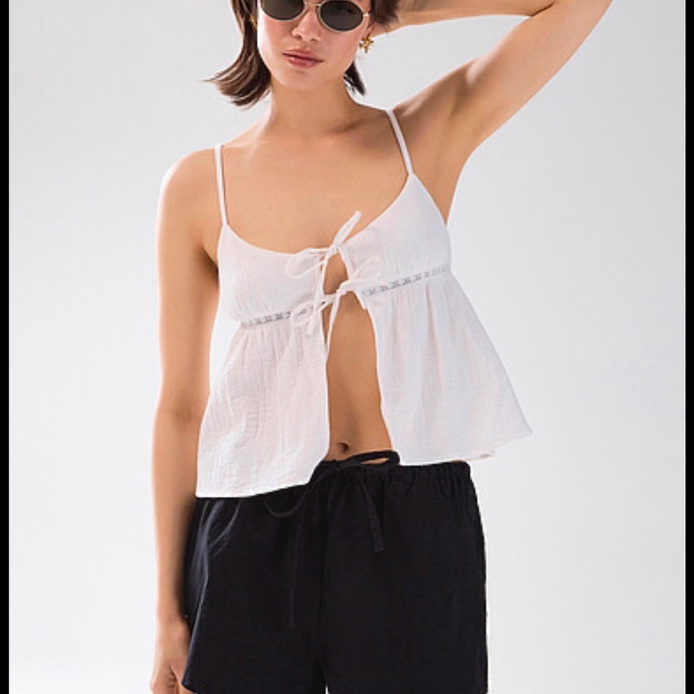 🌻TWIK White Tie-Front Babydoll Camisole - 100% Organic Cotton - NWT XL